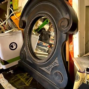 Ornate Italian made baroque classic antique wood mirror wall decor black lacquer